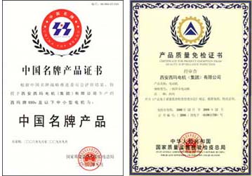 西安西瑪電機(jī)榮譽(yù)證書